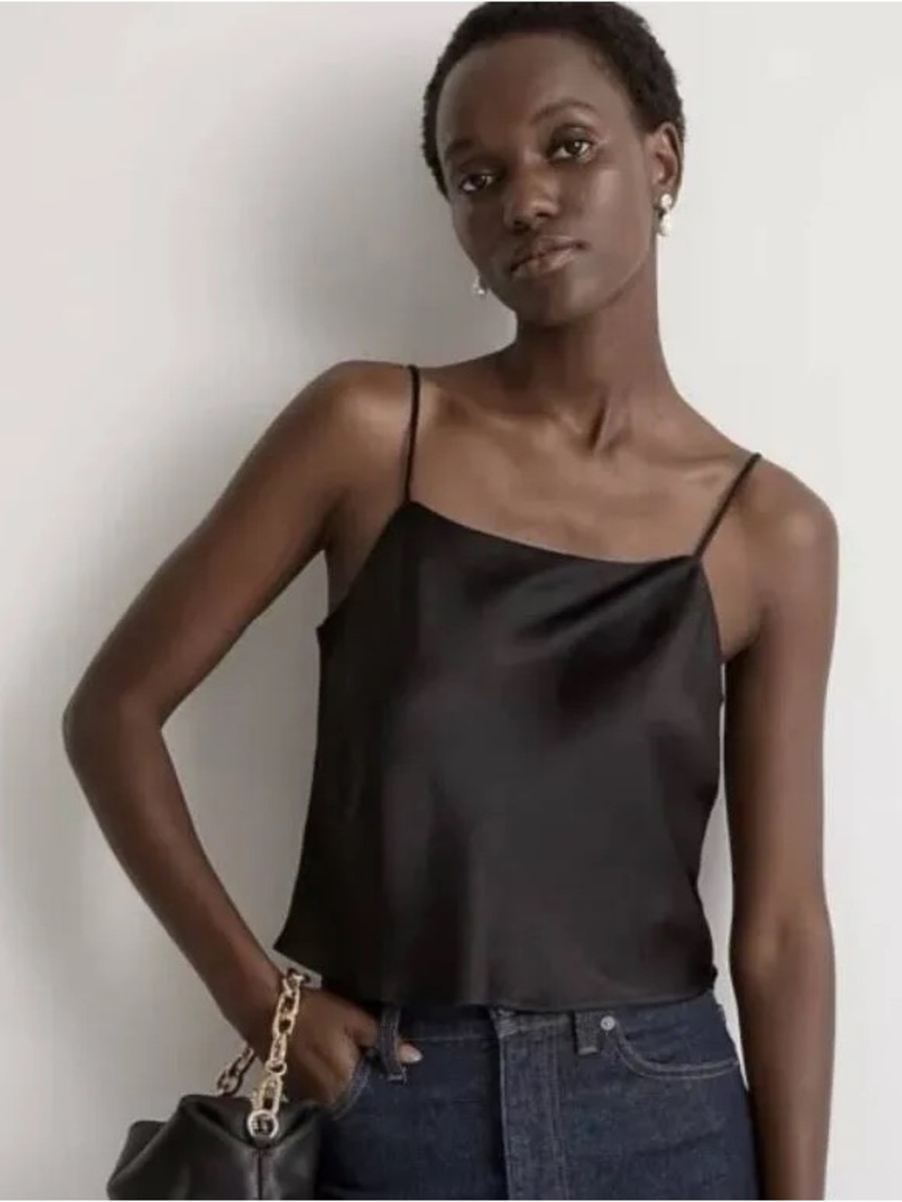 Madewell Black Satin Spaghetti-Strap Cami